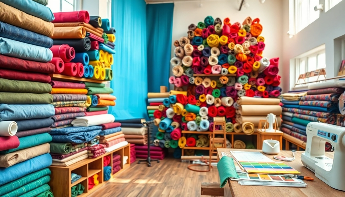 Canvas stoffen in een winkel, kleurrijk en goed geordend, perfect voor creatieve projecten.