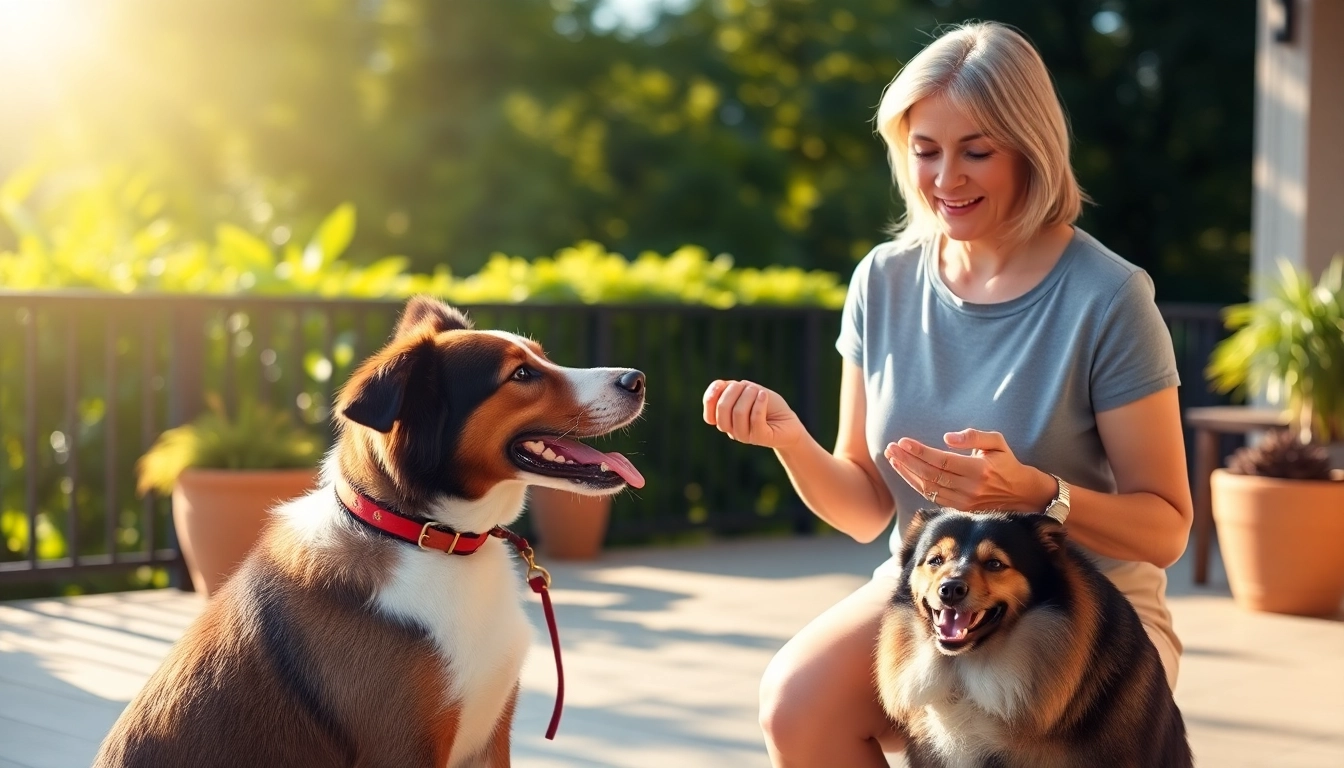 Premium pets techniques demonstrated by a trainer with an engaged dog in a sunny environment.