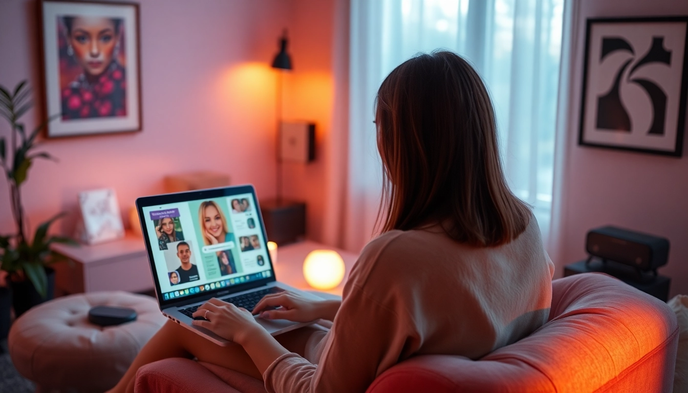 Engaging in intimate interactions using sex chat AI on a modern laptop in a cozy setting.