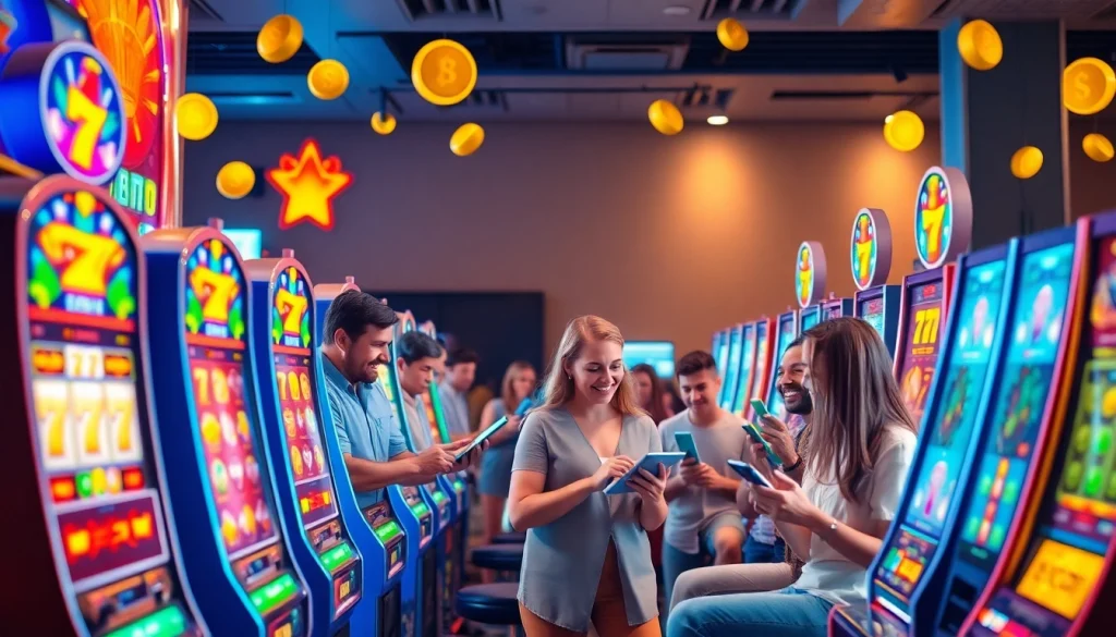 Exciting visuals of Kode4d slot environment showcasing diverse players and vibrant slot graphics.