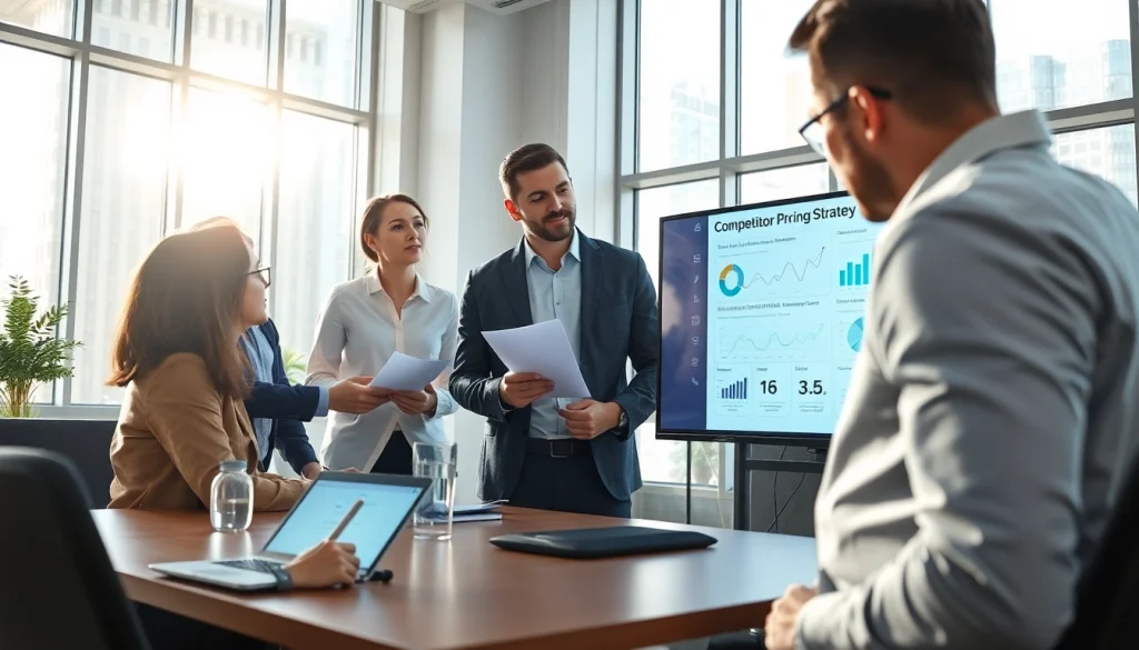 Analyze competitor pricing strategies in a professional marketing meeting with charts.