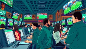 Engagement in online sports betting Oklahoma scene showcasing vibrant energy and excitement among bettors.