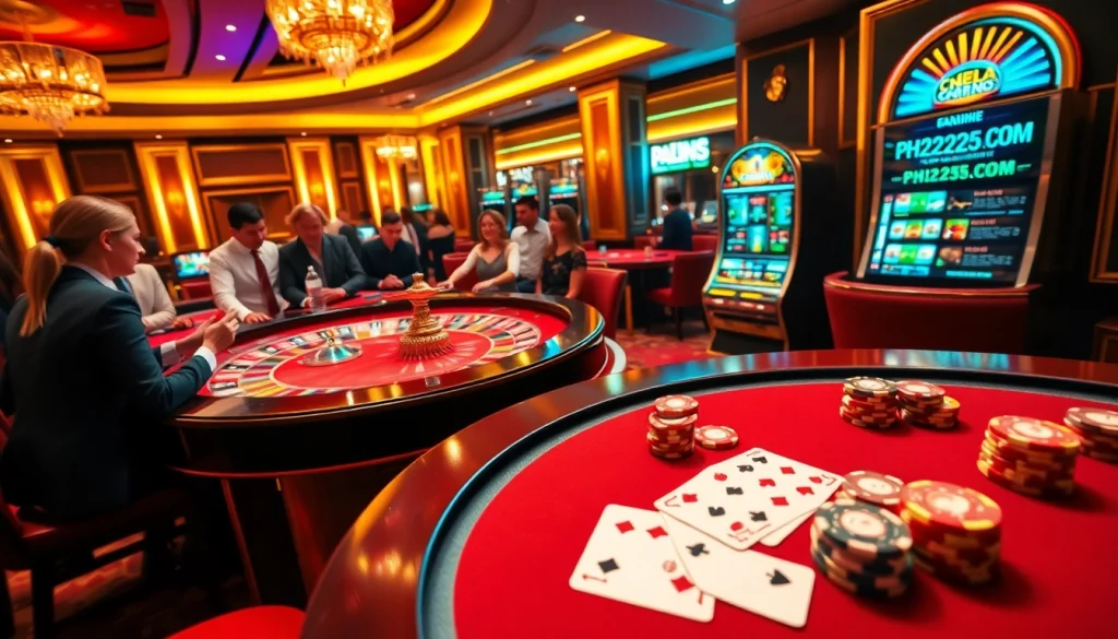 Exciting casino action at PH22255.COM with a vibrant roulette table and enthusiastic players.