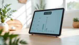 Calculate your ideal weight calculator with a professional digital display in a serene wellness setting.