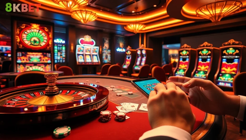 Experience the thrill of 8KBET gambling with vibrant table games and online betting excitement.