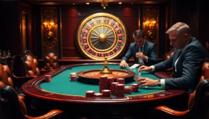 Engaged players at a luxurious poker table reflect the excitement of https://f168.today/ online gambling.