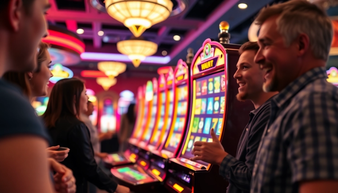 Menampilkan slot depo 1k yang menarik dalam suasana kasino yang ceria dan penuh semangat.