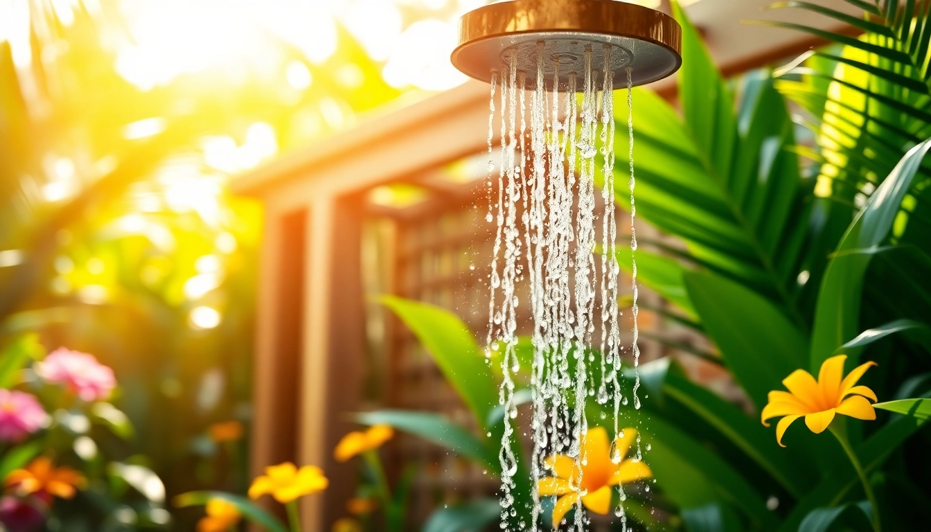 Experience a refreshing sunny shower USA amidst a lush tropical paradise.