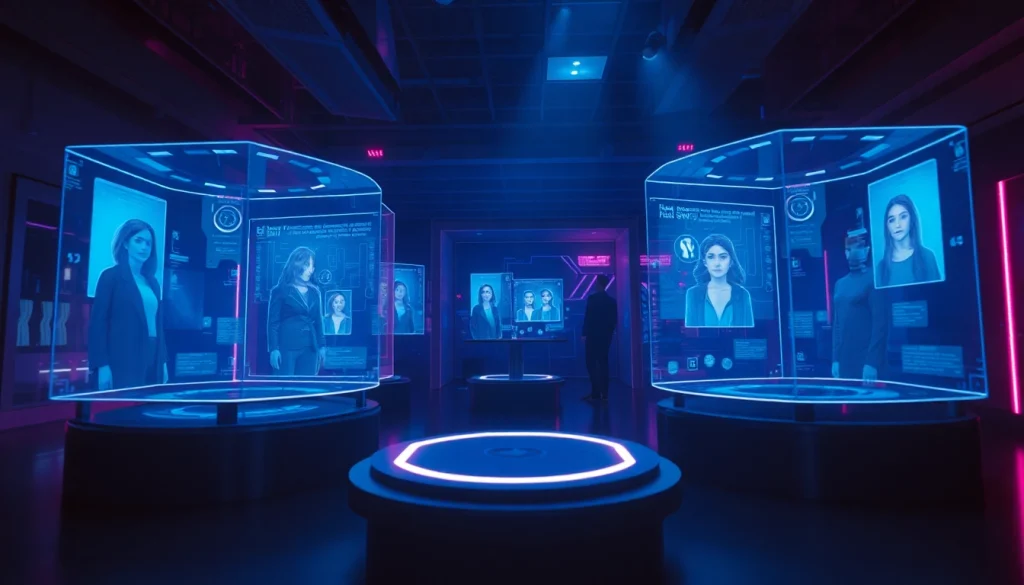 NSFW AI chat technology with futuristic holograms in a modern setting