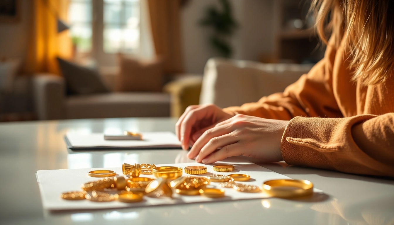 Compro oro a distanza: esperto valuta oro in un ambiente domestico accogliente.