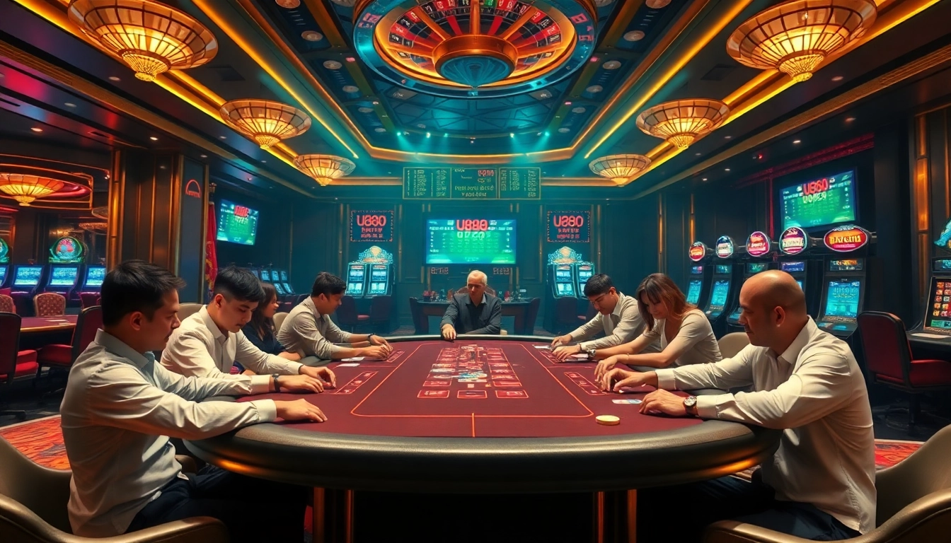 U888 cá cược action at a luxurious casino table with players and betting excitement