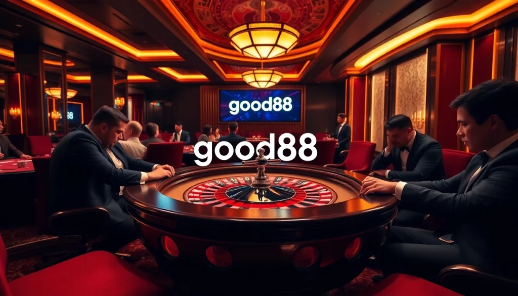 Experience the excitement of good88 with luxury casino gaming visuals featuring roulette and poker action.