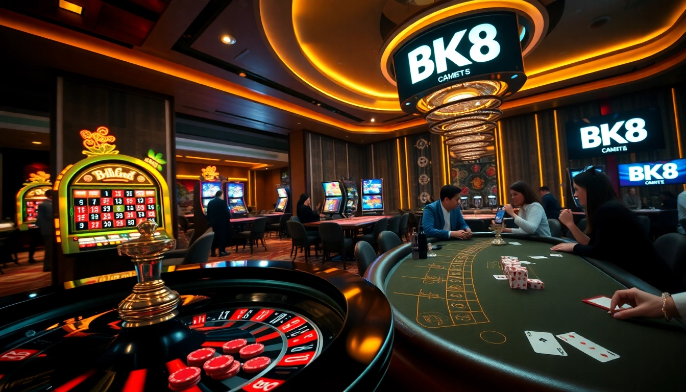 Players enjoying a thrilling game at BK8 เว็บตรง, showcasing vibrant casino action and excitement.