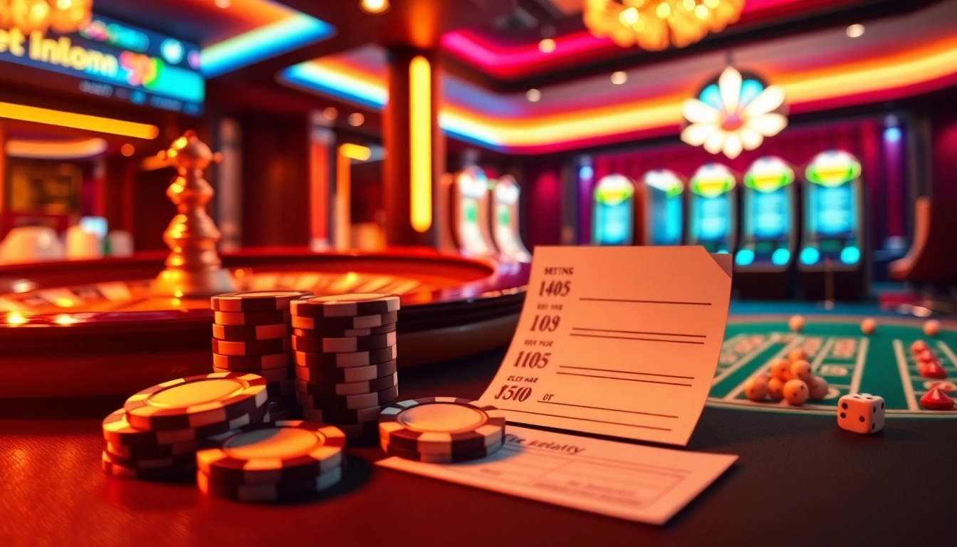 Sbobet link alternatif in an immersive digital casino, featuring elegant betting slips and vibrant chips.