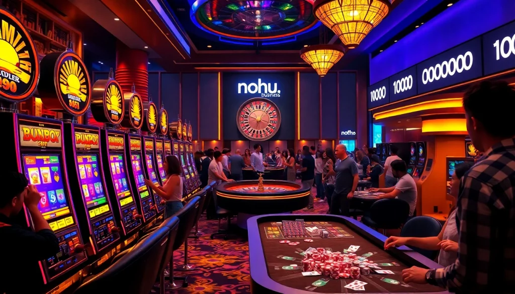 Players enjoying casino games at https://nohu.business/, featuring immersive slot machines and roulette tables.