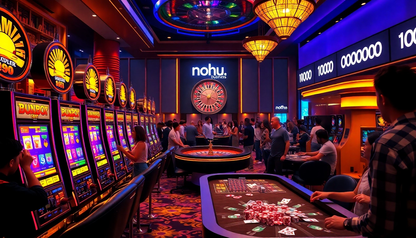 Players enjoying casino games at https://nohu.business/, featuring immersive slot machines and roulette tables.