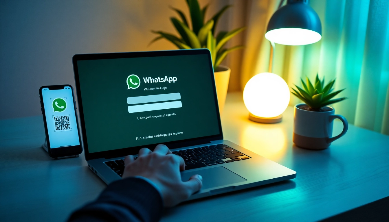 舒适办公室里笔记本电脑上的 whatsapp在线登录 桌面视图。