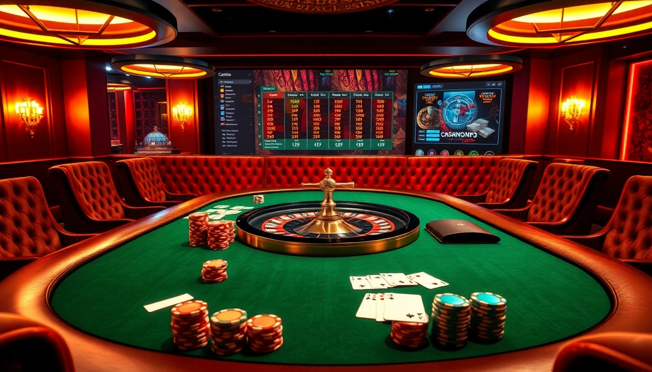 Des joueurs s'affrontant à une table de poker de luxe dans un cadre de casino en ligne français, mettant en avant des jetons et de l'excitation.