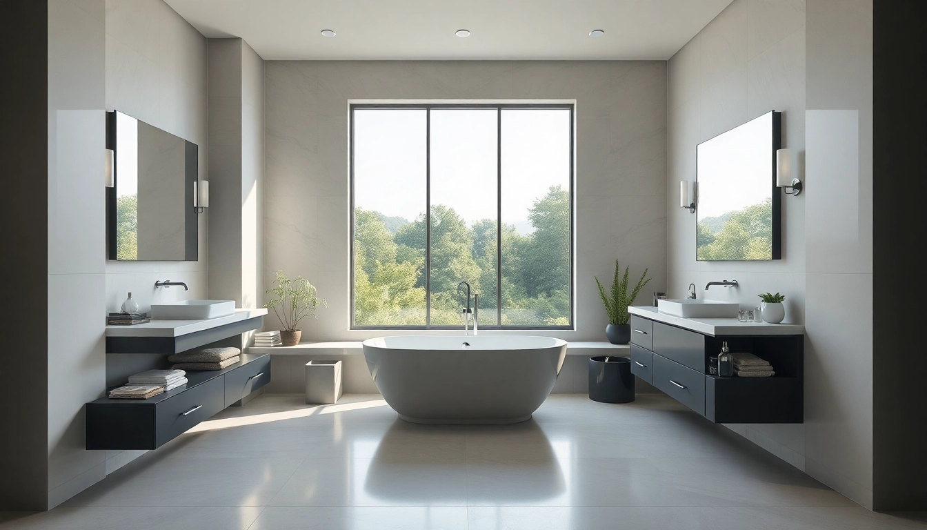 Revamp your space with bathroom remodeling showcasing a modern tub and dual sinks.